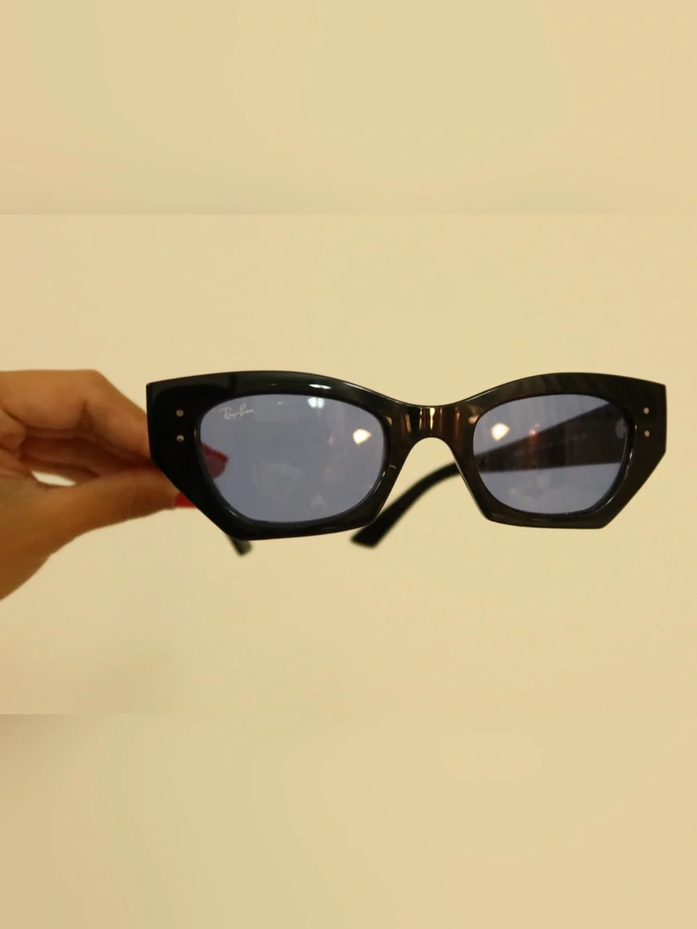 Ray-Ban Women's Black Frame Sunglasses with Light Blue Lenses